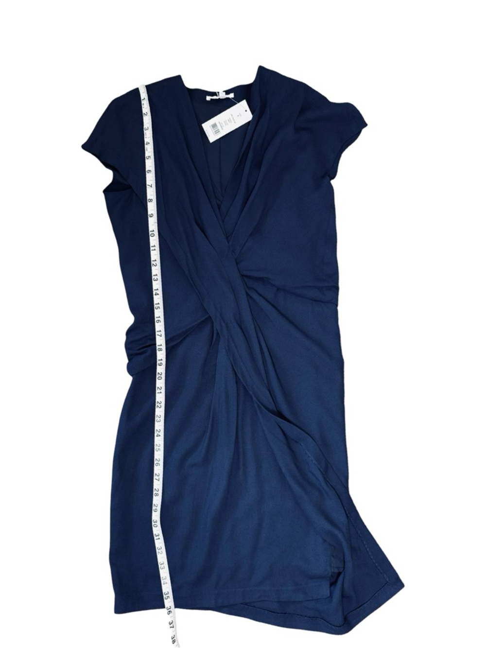 Helmut Lang Draped Tuck Dress Size 0 Navy Etch Minimalist NWT - Picture 7 of 7